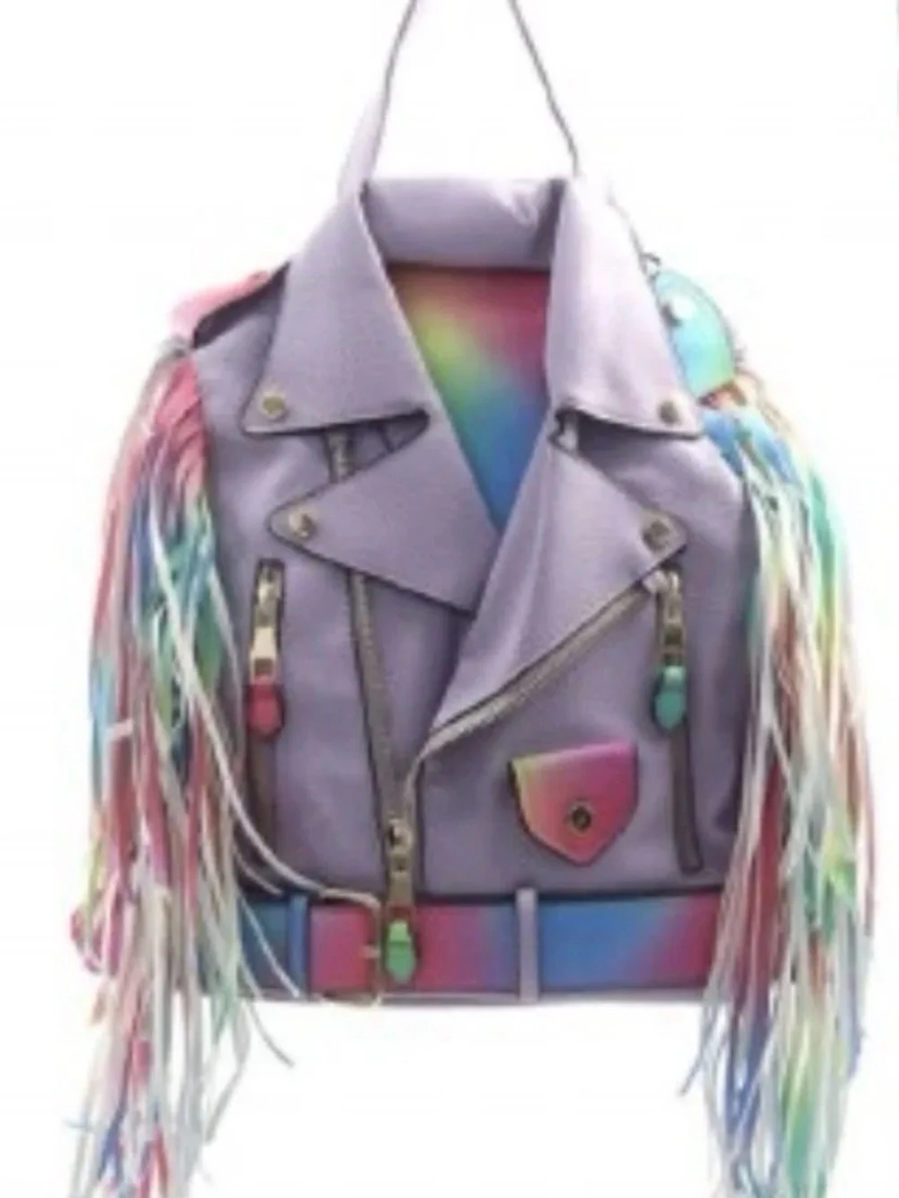 Pastel Lavender Fringe Rainbow Accent Women's Jacket-Style Shoulder backpack